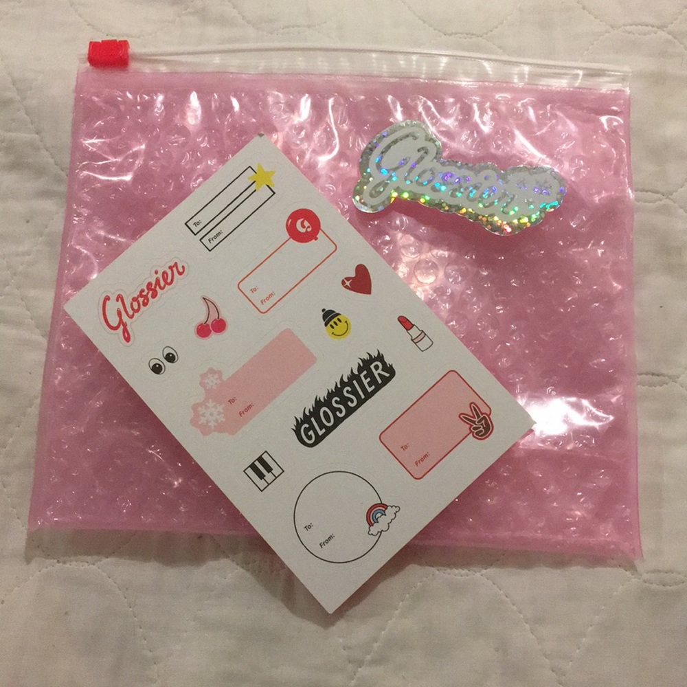 Large Glossier pouch with stickers